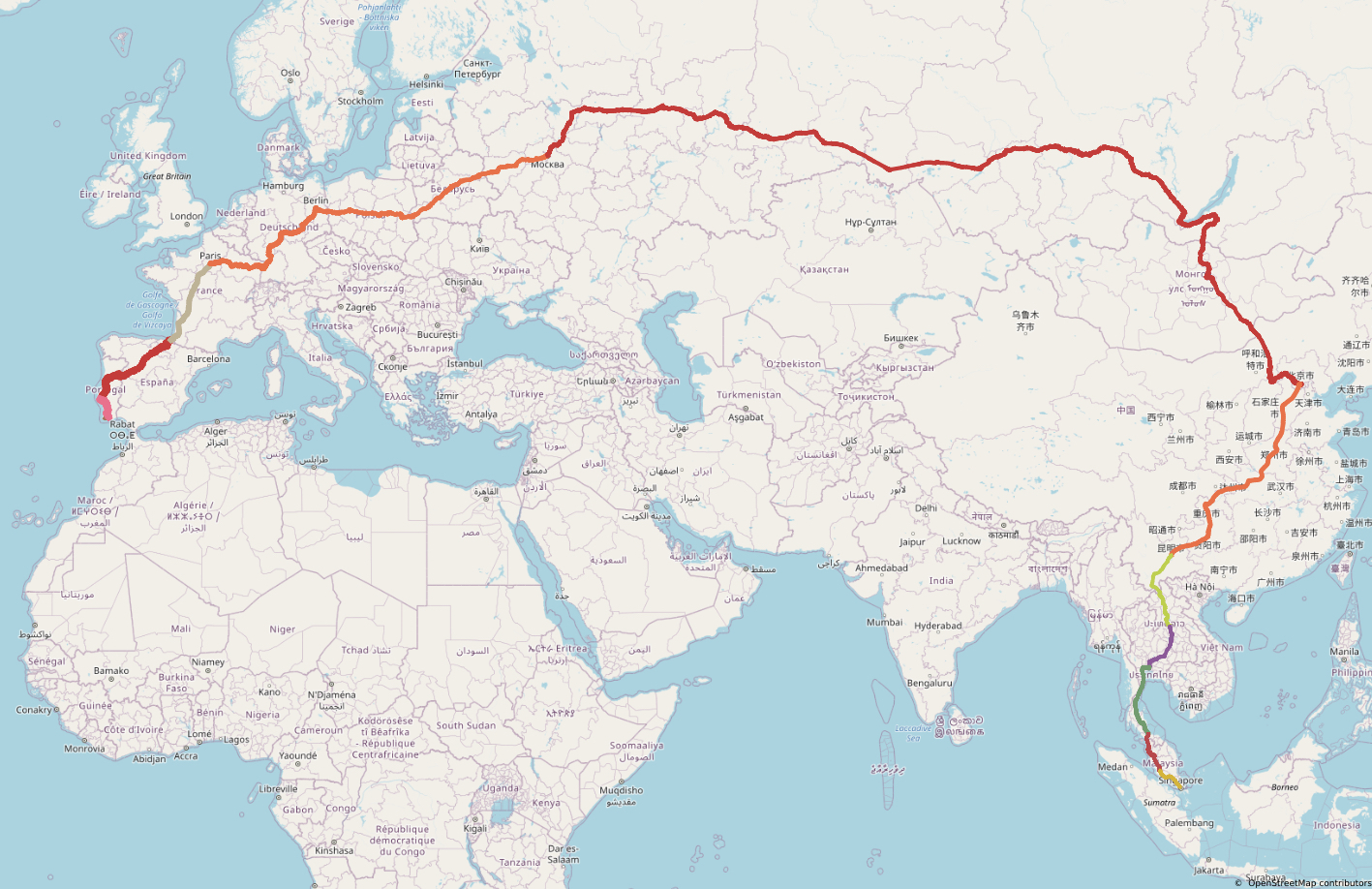 This Map Shows How You Can Travel All the Way from Portugal to Singapore by Train