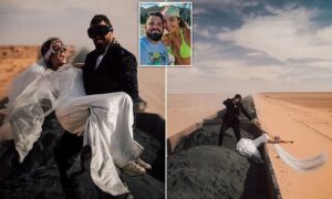 Travel influencers pose for wedding snaps on the world’s most dangerous train through Sahara Desert | Daily Mail Online