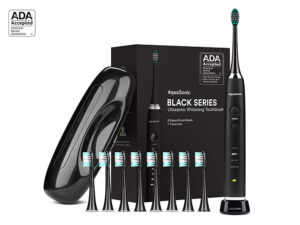 AquaSonic Black Series Toothbrush & Travel Case with 8 Dupont Brush Heads | StackSocial