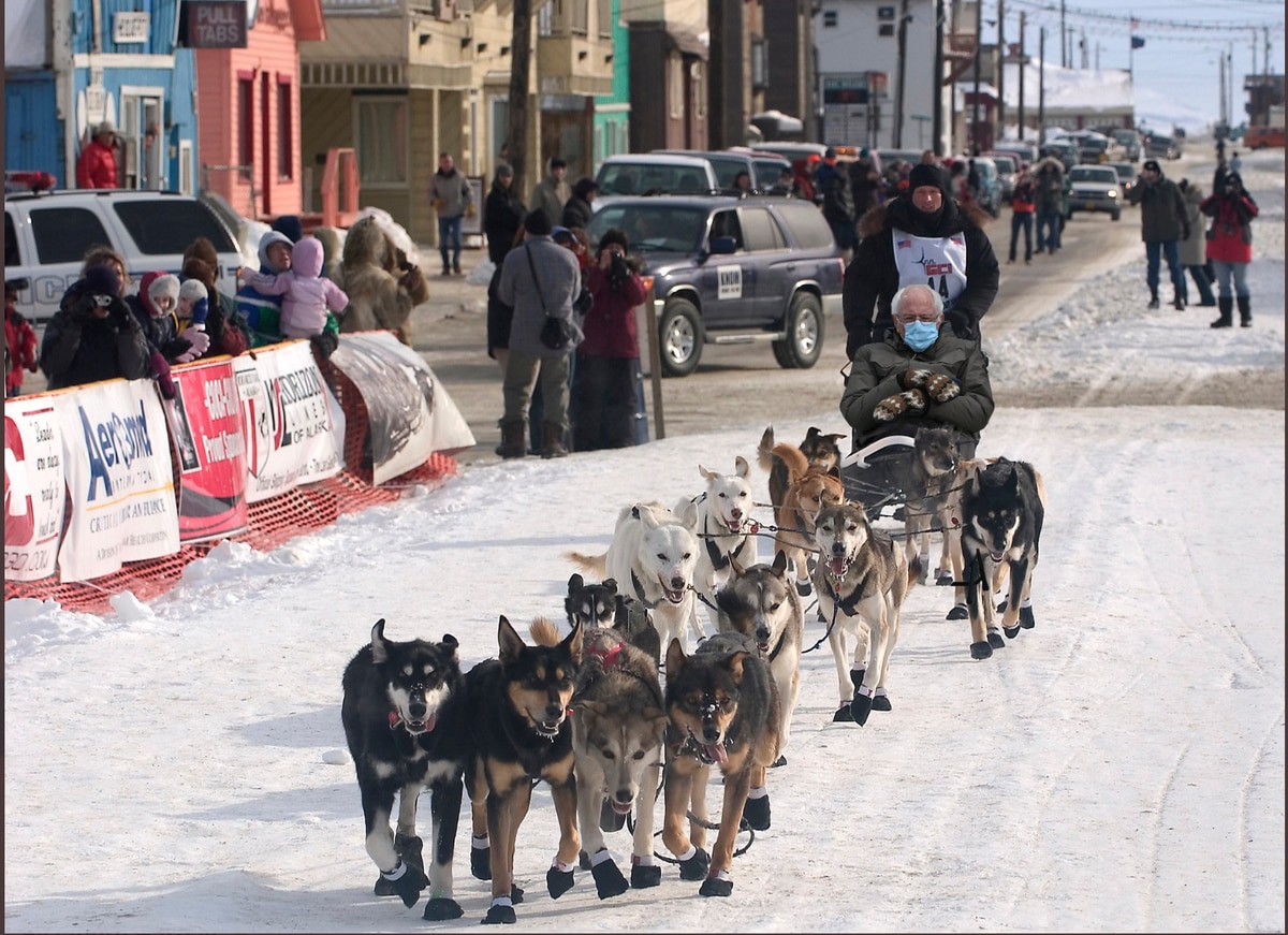 Bernie and his mittens travel Alaska, in meme form